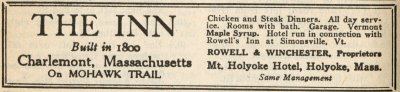 1923 Blue Book ad for Charlemont Inn