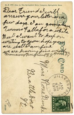 Main Street, Miller's Falls, Mass. reverse