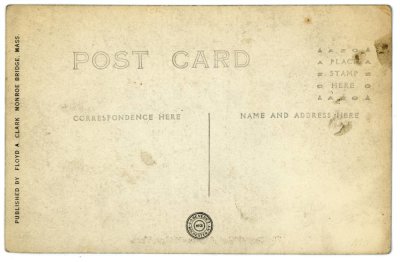 The Post Office Monroe Bridge, Mass. reverse