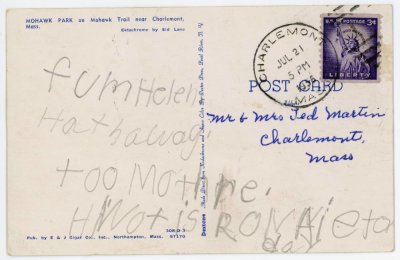 Mohawk Park on Mohawk Trail near Charlemont, Mass. reverse