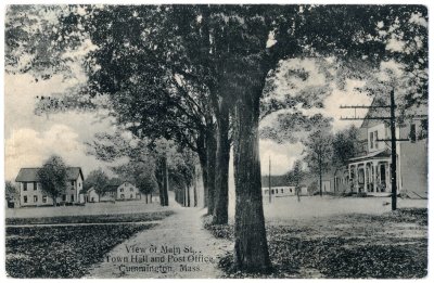 View of Main St., Town Hall and Post Office Cummington, Mass. 