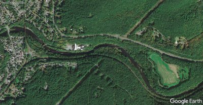 Long's Tourist Cabins location - line of view from highway to Millers Falls