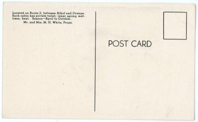 White Pine Cabins Orange, Mass. reverse