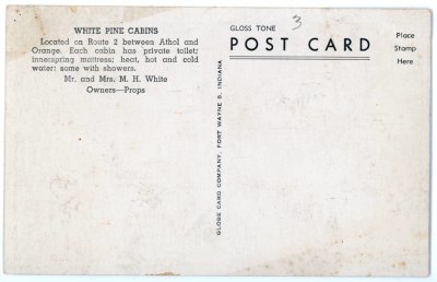 White Pine Cabins, Orange, Mass. reverse