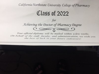 HANH DOAN'S ACHIEVING THE DOCTOR OF PHAMACY DEGREE OF CALIFONIA NORTHSTATE  UNIVERSITY