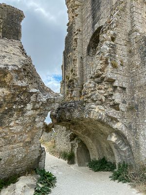 Corfe Castle - the entrance to the 4th Ward and the Keep (left).