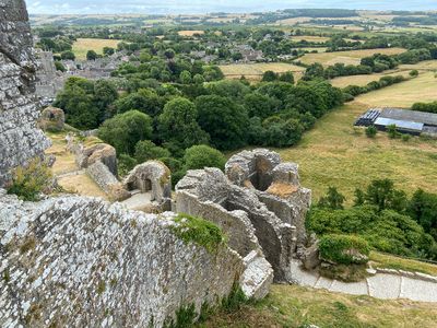 Corfe Castle - view of the South West Gatehouse from the Keep.
