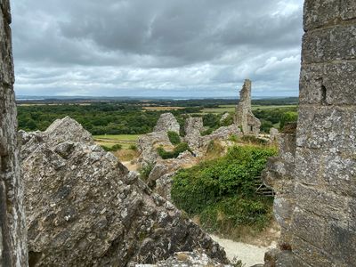 Corfe Castle - view of the Butavant Tower and Old Hall from the Keep.