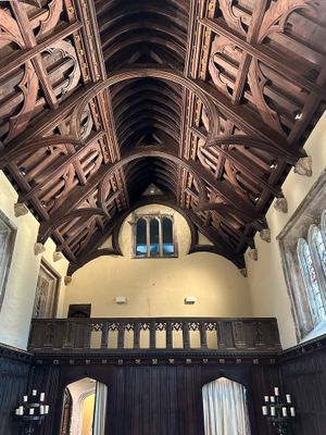 Athelhampton - The Great Hall - built by Robert Martyn c1485. It has a magnificent hammer beam roof which is largely thought to 
