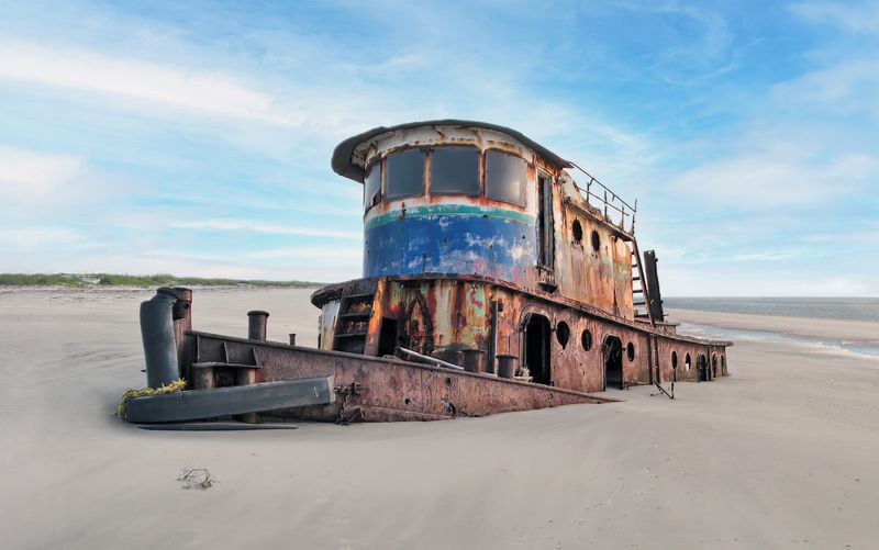 Shipwrecked tug boat on Little St. Simons Beach