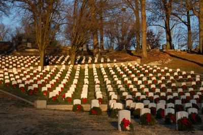 Alton National Cemetery, December 2012, after the Wreaths Across America organization laid wreaths at all the grave sites