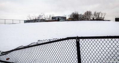 Snow covered school yard