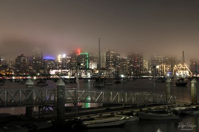 Foggy evening downtown