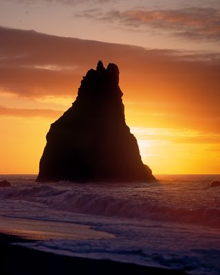 Sunrise at Reynisfjara black sand beach