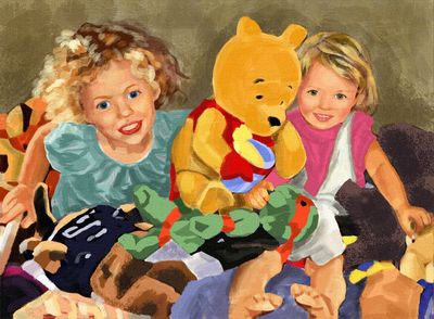 Kaela and Abby with their stuffed animals