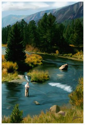 Fishing the Madison River • Acrylic on canvas 12x24