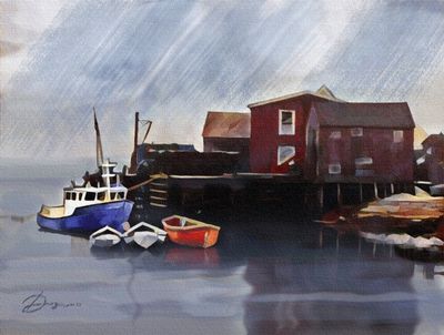 Nova Scotia Fishing Village in the Rain  original not available