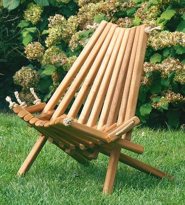 Wood slatted lounge chair.