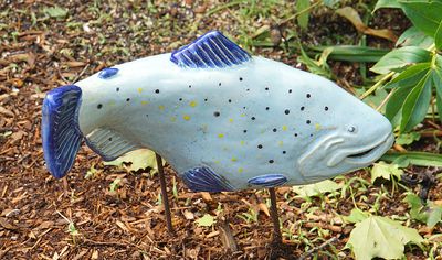 Spotted ceramic fish (staked)