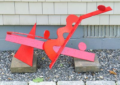 Red abstract sculpture.