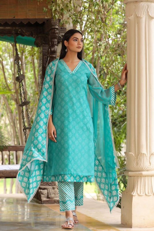 Pure Cotton Kurta Set with Dupatta - PinkCactii