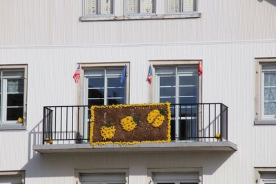 The unhabitants ornate their balcons with daffodils.