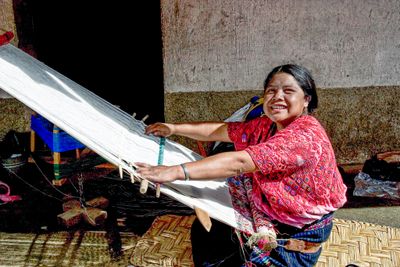Mam Woman Weaving with Backstrap Loom