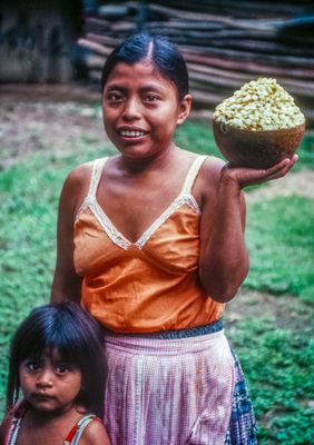 Maya Q'eqchi' Mother and Daughter with Corn
