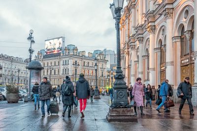 Street Scene at Train Station in St. Petersburg, Russia.