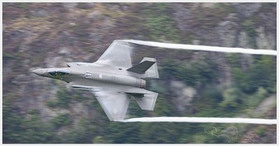 One of the many F35 passes  today. Taken from Yr Allt.
