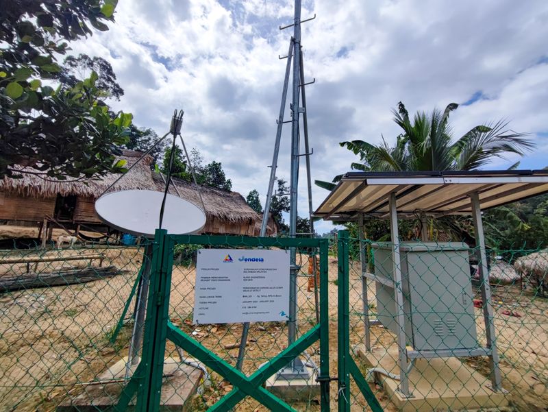 20230715-Internet services by Satellite connection in Kampung Tahing, service is 247 free provided by the Malaysian government