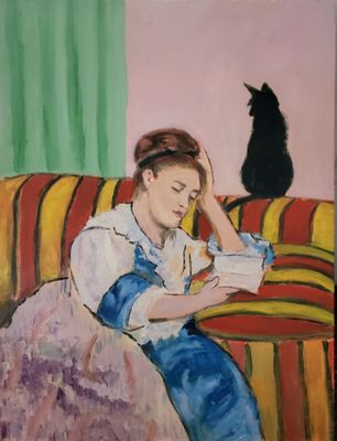 Woman Reading With Cat