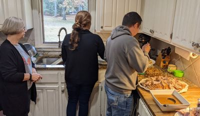 From left: Kathy, Canaan, Ryan, food