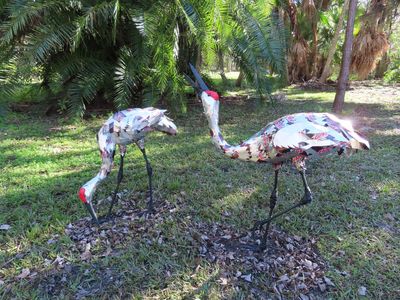 Cranes made from aluminum drink cans. These cranes were Mary's favorites.