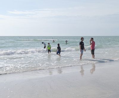 After warming up on the beach, the boys headed for the water.
Pierce, Zeke, Max, Seth, Jeremy