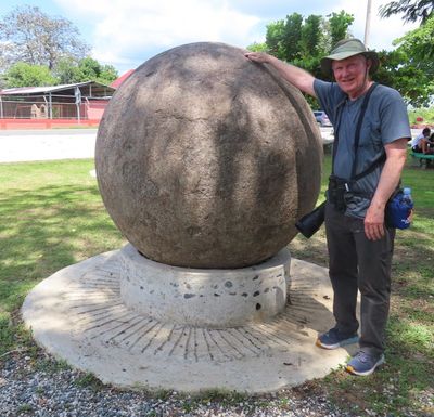 At the little park in Sierpe, Mary used Steve as a metric to show the scale of this replica carved stone sphere. Many were found nearby when people were clearing land. They date to before metal tools and, according to our local guide, Jos, their perfect symmetry has led some to theorize they were created by aliens.