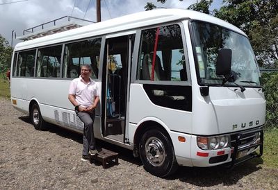 Our driver, Chicho, waiting to take us on the next leg of our journey
We left Drake Bay by boat to Sierpe Saturday morning, where we met our bus driver, Chicho, and headed for our next stop, Villa Lapas.
Photo by Jerry Davis