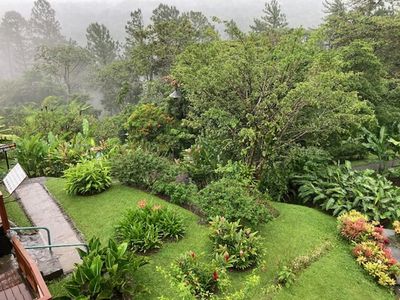 The view from the upper deck at Arenal Observatory Lodge, where we sought refuge in the rain
Photo by Jerry Davis