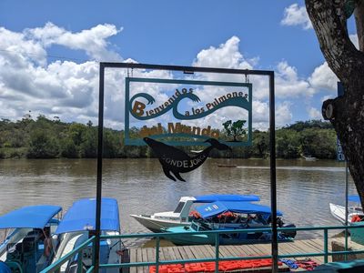 'Welcome to the Lungs of the World'--looking out at Rio Sierpe from the dockside restaurant in the town of Sierpe