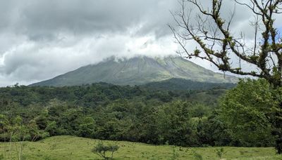 Arenal Volcano, one of the few times during our visit we were able to see (most of) it