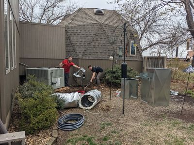 With the unit working fine in its temporary state, and our not pushing for the permanent installation during the cold winter months, it was March 22, 2023, before the permanent installation got scheduled. First, they had to remove the temporary conncections.