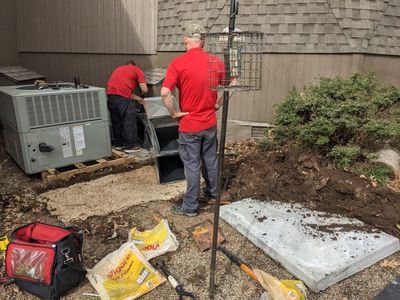 I think, at first, they were thinking they could install the permanent ducts on an angle from the unit to the outflow and return ducts under the house.