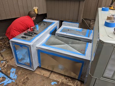 I was very impressed with how they carefully masked the ducts before applying sealing mastic over the taped seams. When they peeled of the masking tape, it left a neat line around the edges of the sealant.