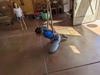 Claire and Devon
Maybe sitting on the rope would work better.