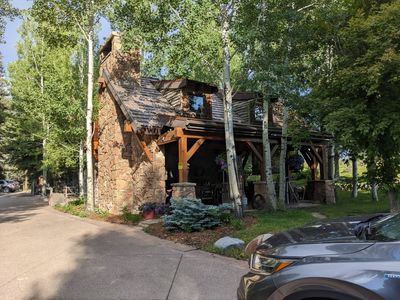 The outdoor kitchen/game room