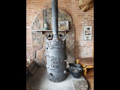 This is the pot-bellied stove in the lobby of the Meeker Hotel.