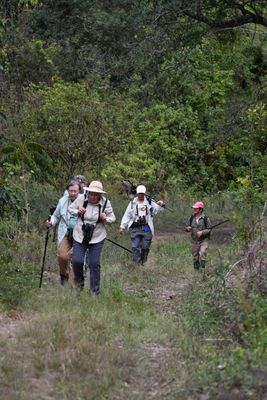 Carolyn and Ann, trudging up a steep hill, with our guide Lelis Navarette and a local guide following behind. Dec 16, 2018.