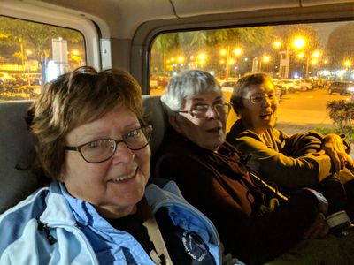 Finally on our bus in Guayaquil, Ecuador, at 1AM in the morning, Dec 15, 2018: Mary, Ann and Carolyn
