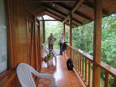 Carolyn and Ann, checking out the view from the porch of their cabin at Jarupe Lodge, Ecuador. Dec 19, 2018.