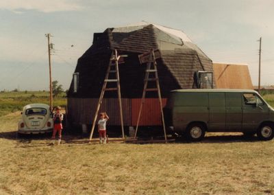 1981, Jeremy and Seth in front of dome that was still being shingled